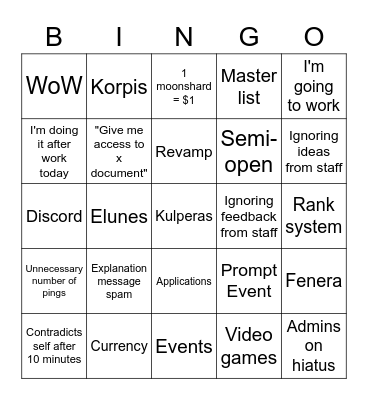 Aurora Bingo Card
