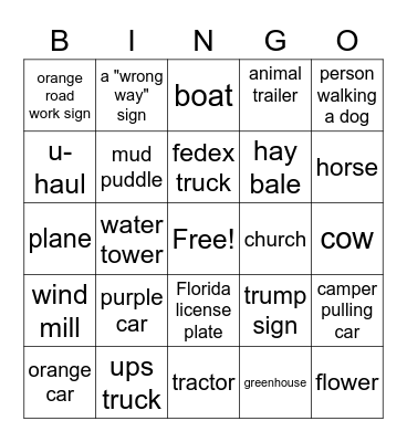 Car Bingo Card