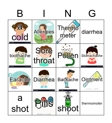 Aches and pains Bingo Card