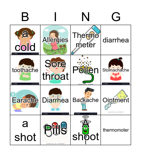 Aches and pains Bingo Card