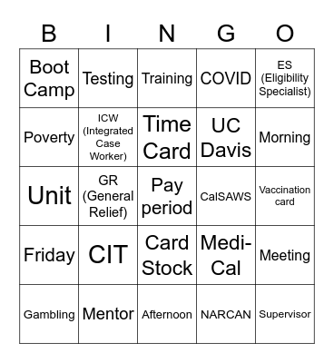 Unit Meeting BINGO Card