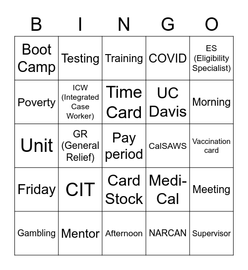 Unit Meeting BINGO Card
