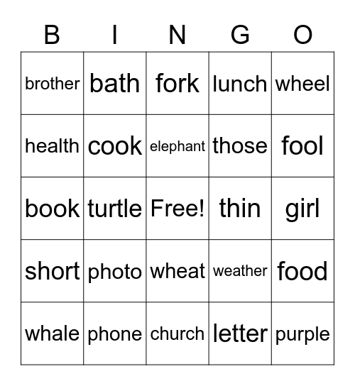 Phonics U1-5 Bingo Card