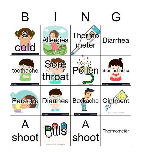 Aches and pains Bingo Card