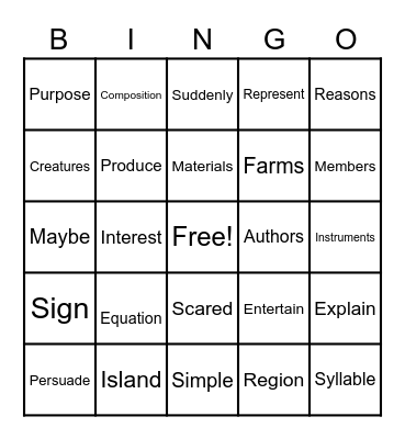 5th grade sight words Bingo Card