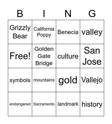 California Symbols Bingo Card
