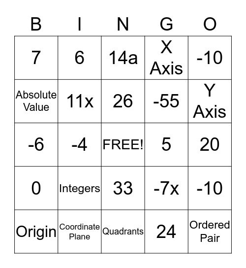 Chapter 3 Bingo Card