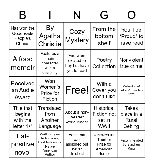 Summer 2021 Book Bingo Card
