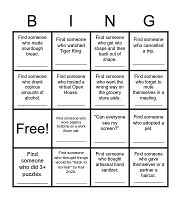 PSIS Spring Gathering BINGO: Quarantine Edition Bingo Card