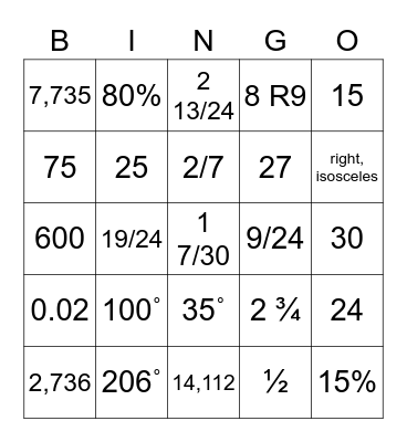 End of Year Math Review Bingo Card