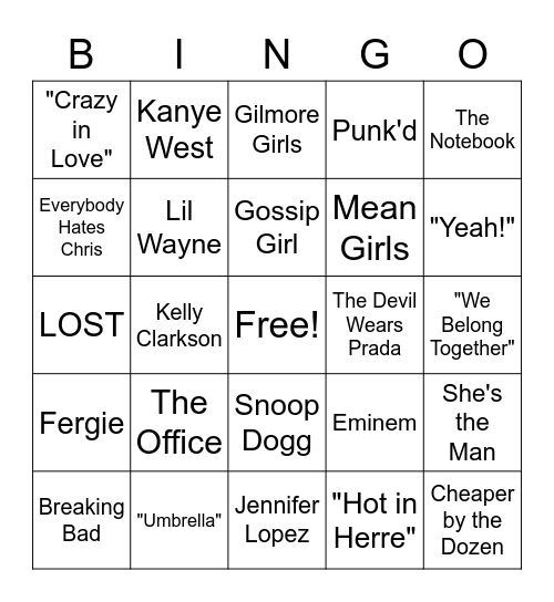 2000s Bingo Card