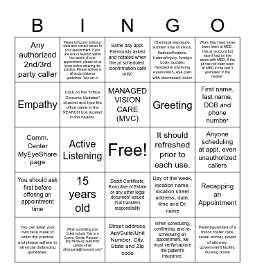 MED Bingo Card