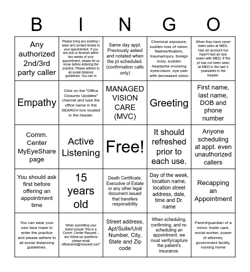 MED Bingo Card
