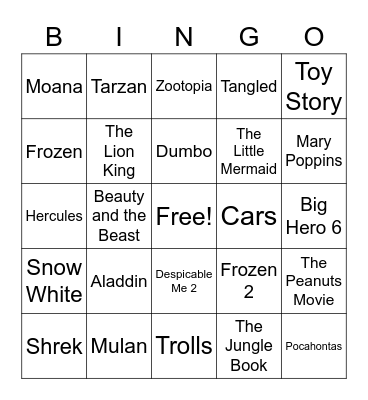 Disney Bingo Card