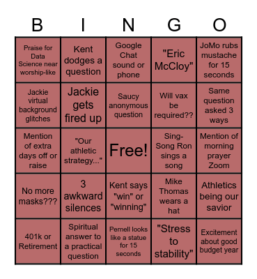 Town Hall Bingo Card