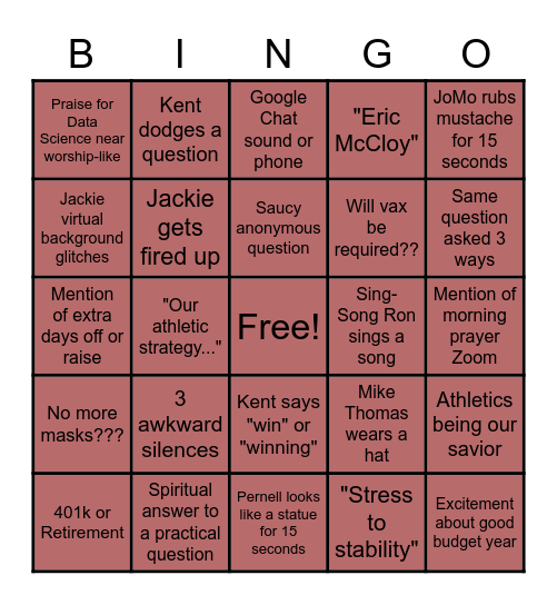 Town Hall Bingo Card