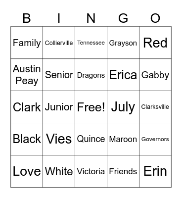 VJ Graduates 2021 Bingo Card