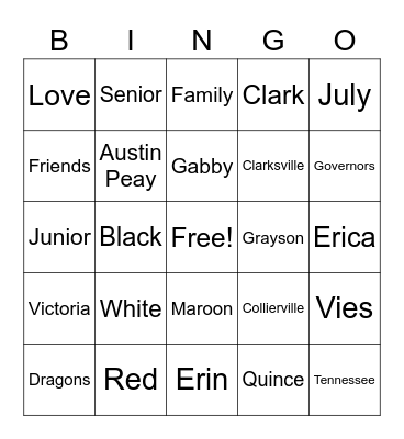 VJ Graduates 2021 Bingo Card