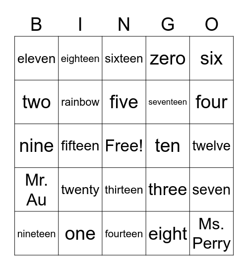 Numbers Bingo Card
