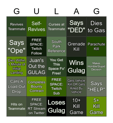 KCR_Stotch CoD Warzone Bingo Card