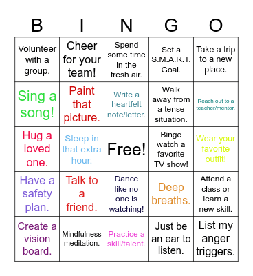 Wellness and Coping Skills Bingo Card