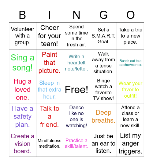 Wellness and Coping Skills Bingo Card