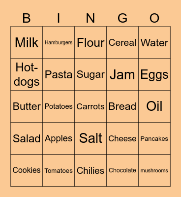 Food Bingo Card