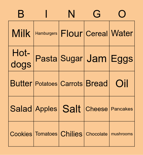 Food Bingo Card