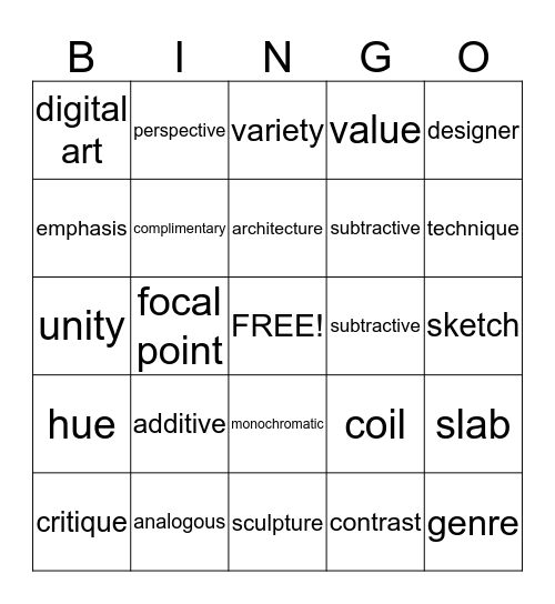 5th Grade EOC Exam Bingo Card