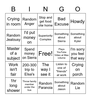 John Davis Bingo Card