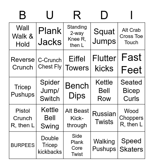 Wednesday BootCamp BINGO Card