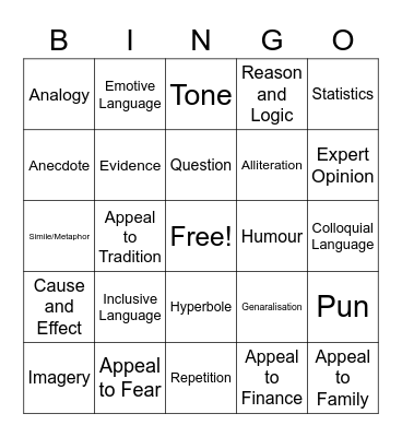 Persuasive Devices Bingo Card