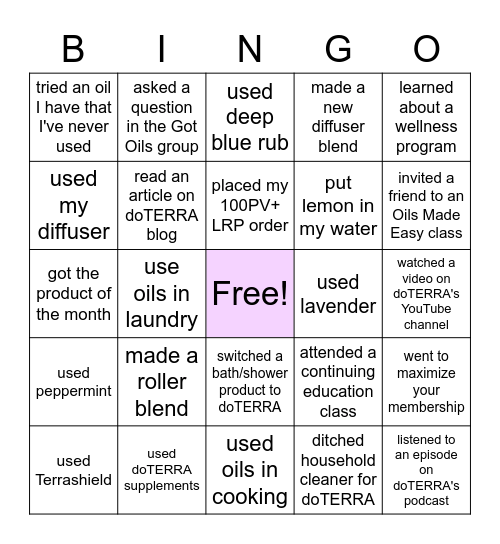 Got Oils BINGO Card with RAW Wellness Bingo Card