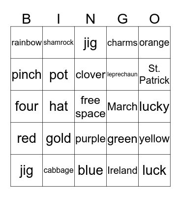 Saint Partick's Day Bingo Card