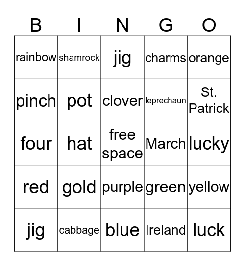 Saint Partick's Day Bingo Card