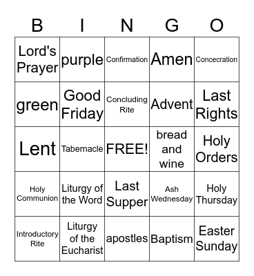Religion Bingo Card