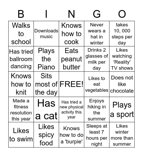 WALKING BINGO Card