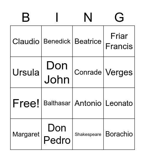 Much Ado About Nothing Bingo Card