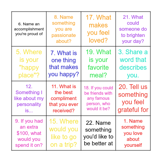 Positive Self-Talk BINGO! Bingo Card