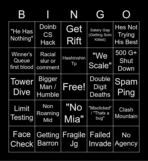 League of Bingo Card