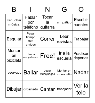 Spanish Vocab Bingo Card