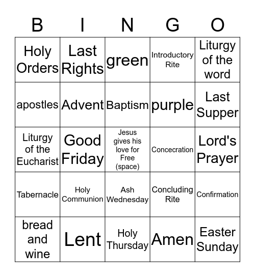 Religion Bingo Card