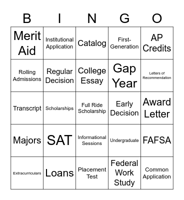 BINGO College Vocab Edition Bingo Card