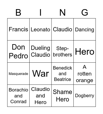 Much Ado About Nothing Bingo Card