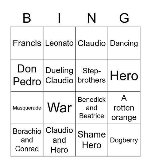 Much Ado About Nothing Bingo Card