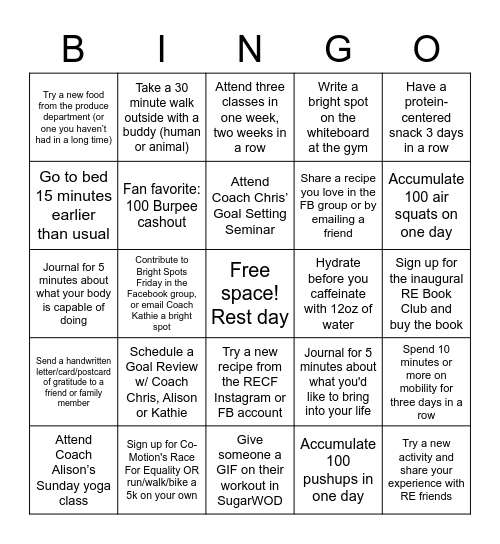 RECF June Bingo!!!! Bingo Card