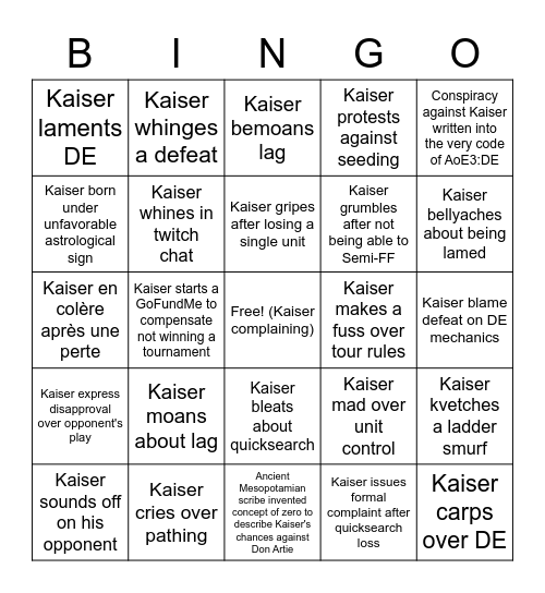 Kaiserklein bingo Card