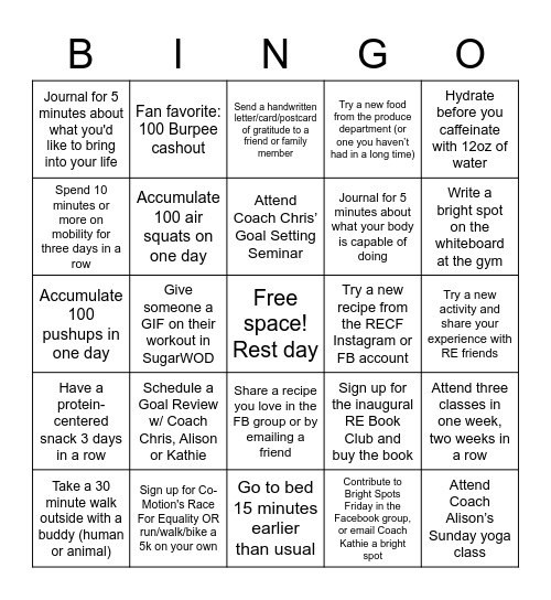 RECF June Bingo!!! Bingo Card