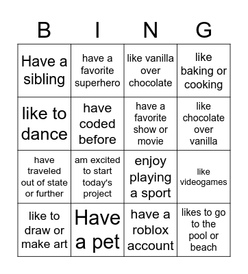 Get to know me! I... Bingo Card