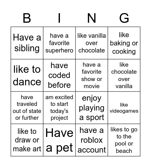 Get to know me! I... Bingo Card